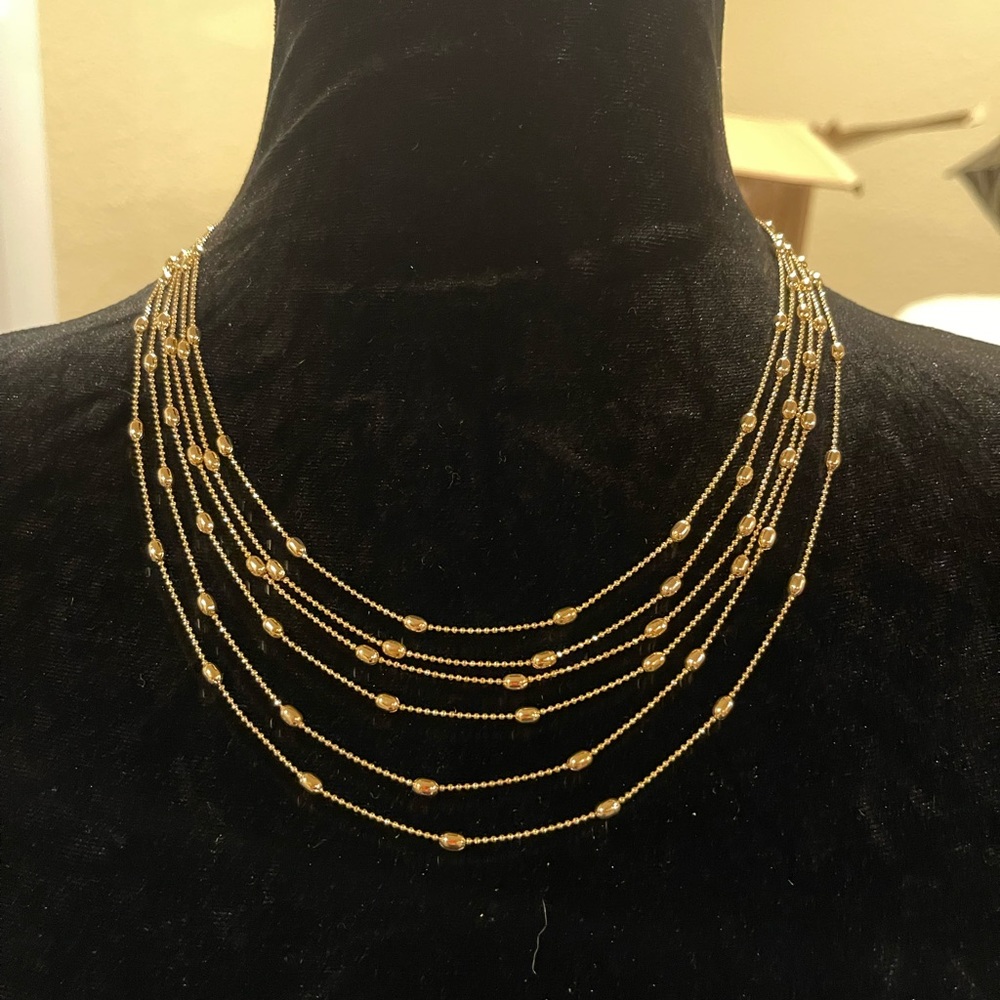 Liz Claiborne 6 Multi Strand Gold Station Necklace Adjustable!